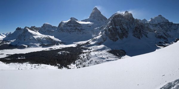Panoramic view of Mount Assiniboine on a hike