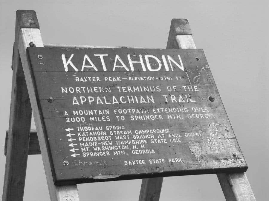 Peak sign at Mt. Katahdin in Baxter state park