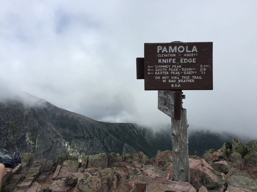 Pamola Knife Edge Sign at Mt. Baxter State Park