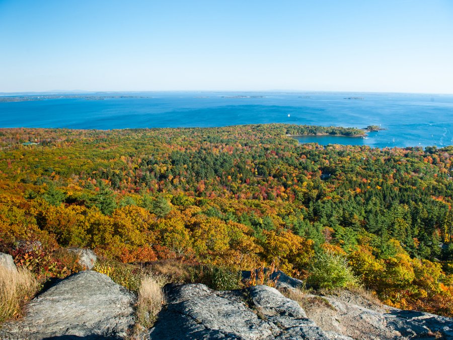 View of the Maine coast in autumn, from Mount Battie, Camden