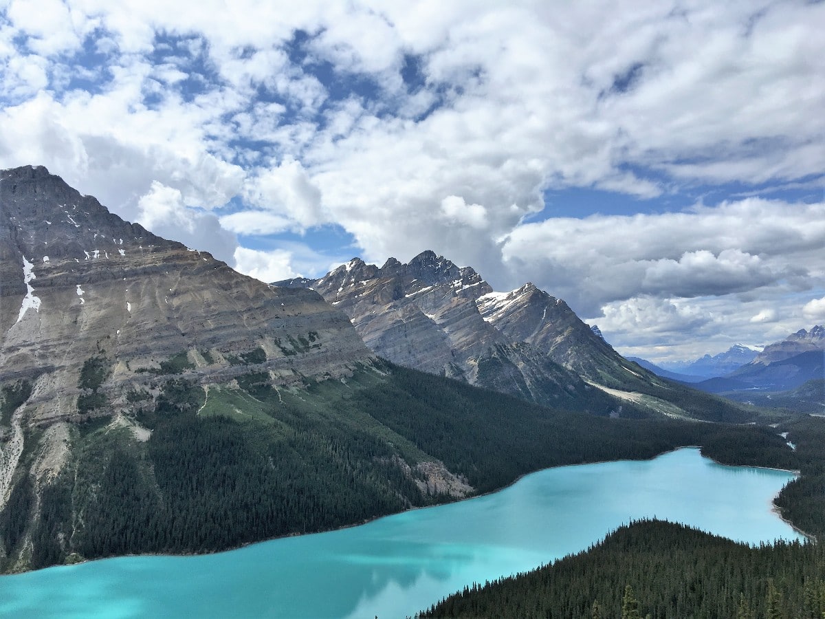 Beautiful lake from the Peyto Lake Viewpoint Hike from Icefields Parkway, near Banff National Park