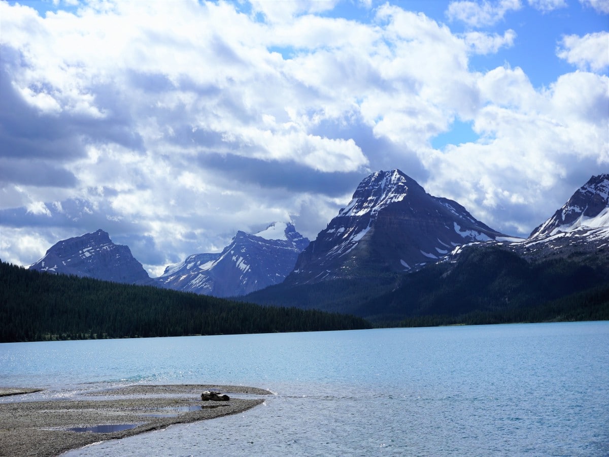 Bow Lake views on the Bow Glacier Falls Hike from the Icefields Parkway near Banff National Park