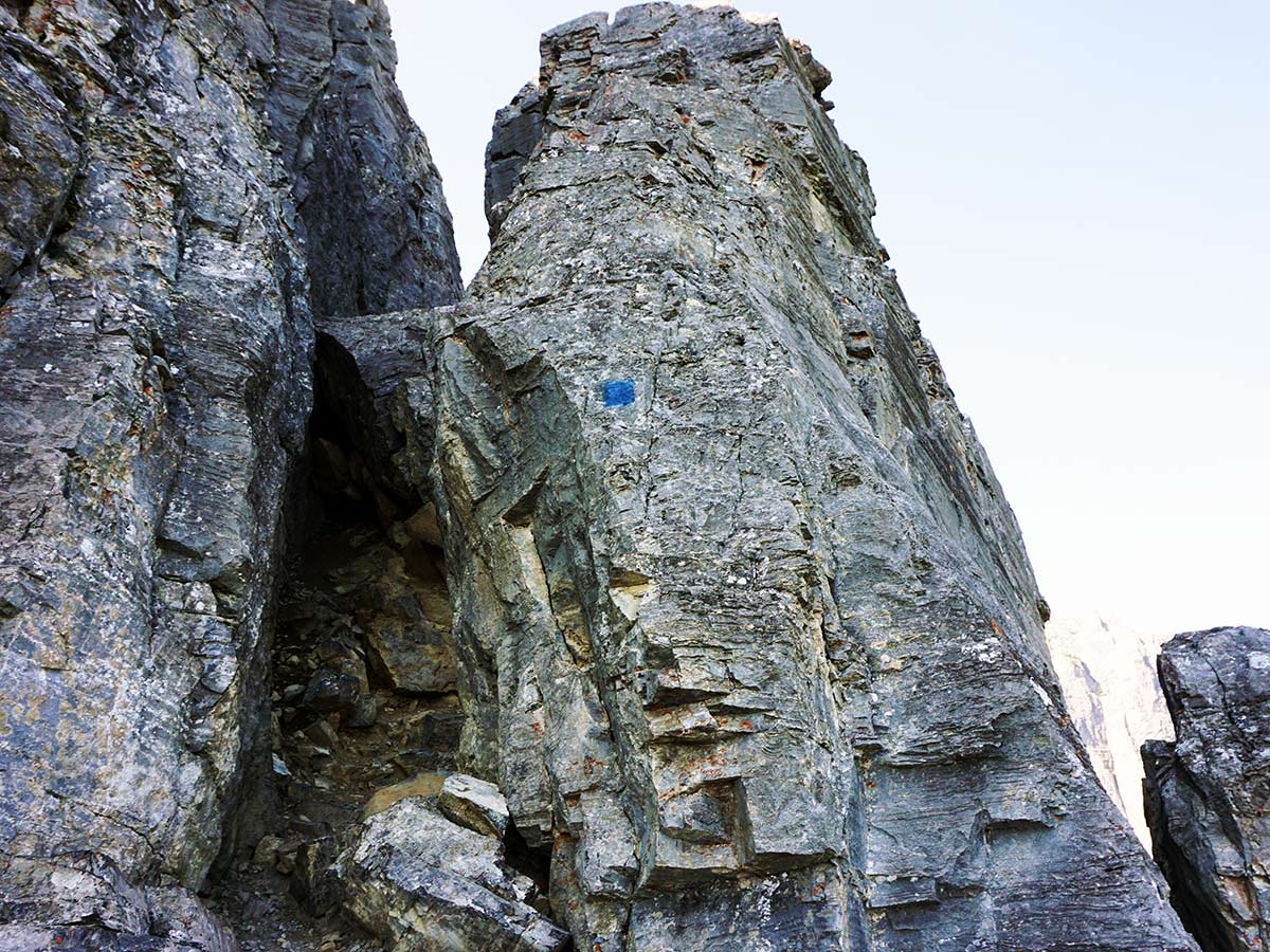 Trail markings on the Mount Yamnuska Hike in Canmore, Alberta