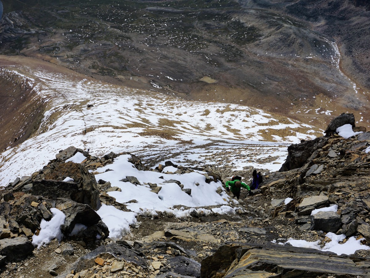 Final scramble to the top on the Helen Lake and Cirque Peak Hike along the Icefields Parkway, Alberta, Canada