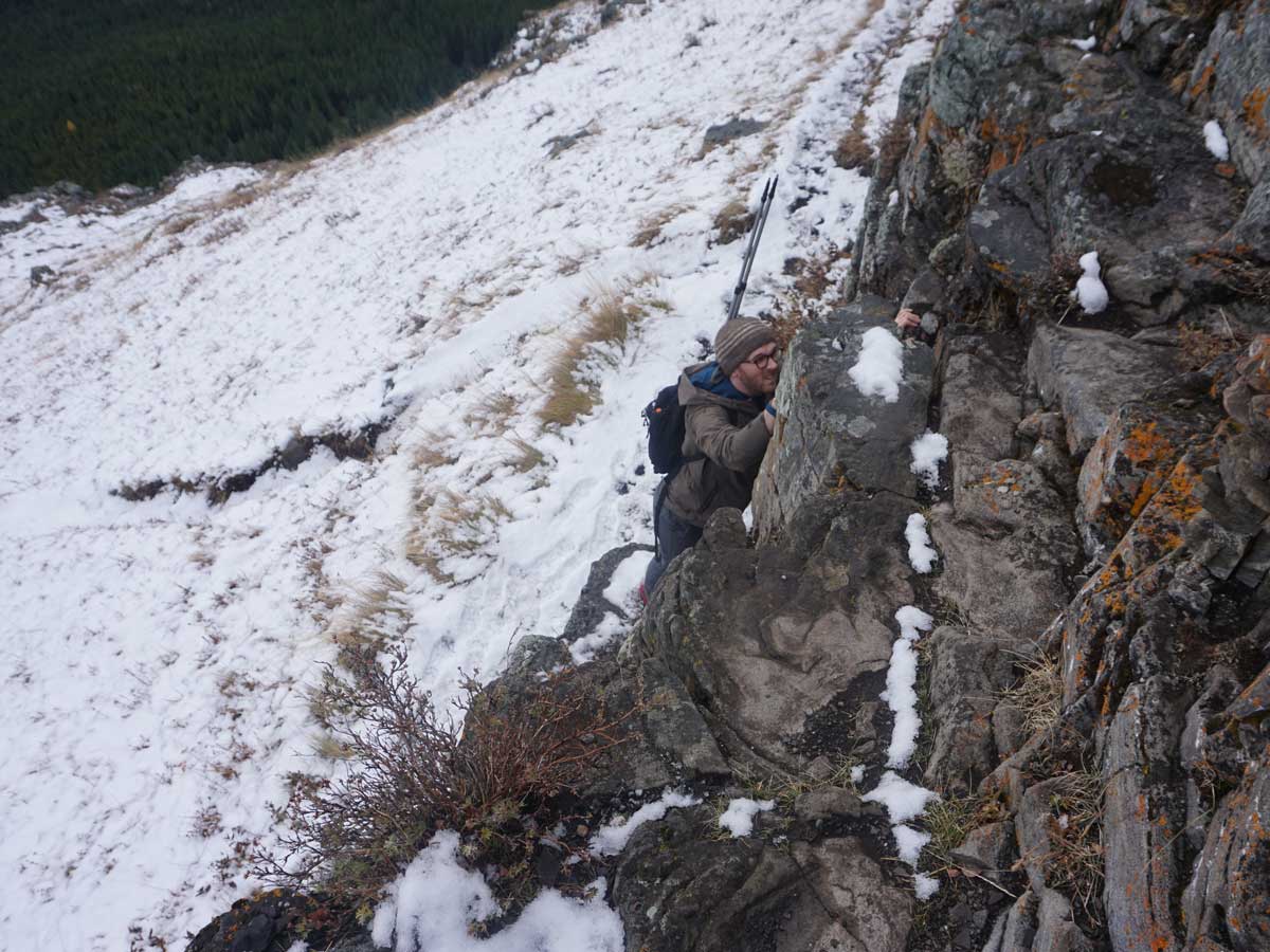 The scrambly bit on Wind Ridge hike in Canmore