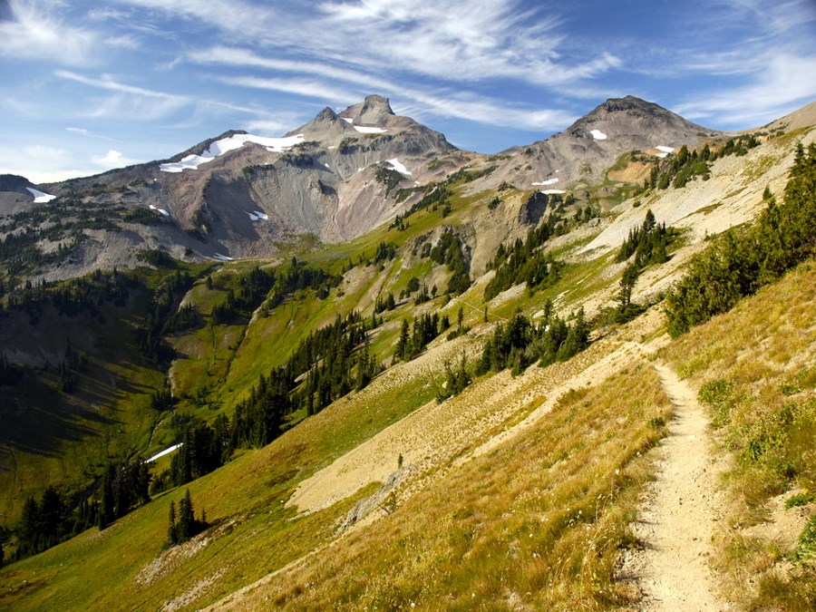 The Pacific Crest Trail winds through Cispus Basin in Washington's Goat Rocks Wilderness