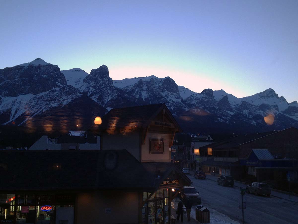 The view from Murrieta's on the Main Street, Bow River and the Rail Bridge Hike in Canmore, Alberta