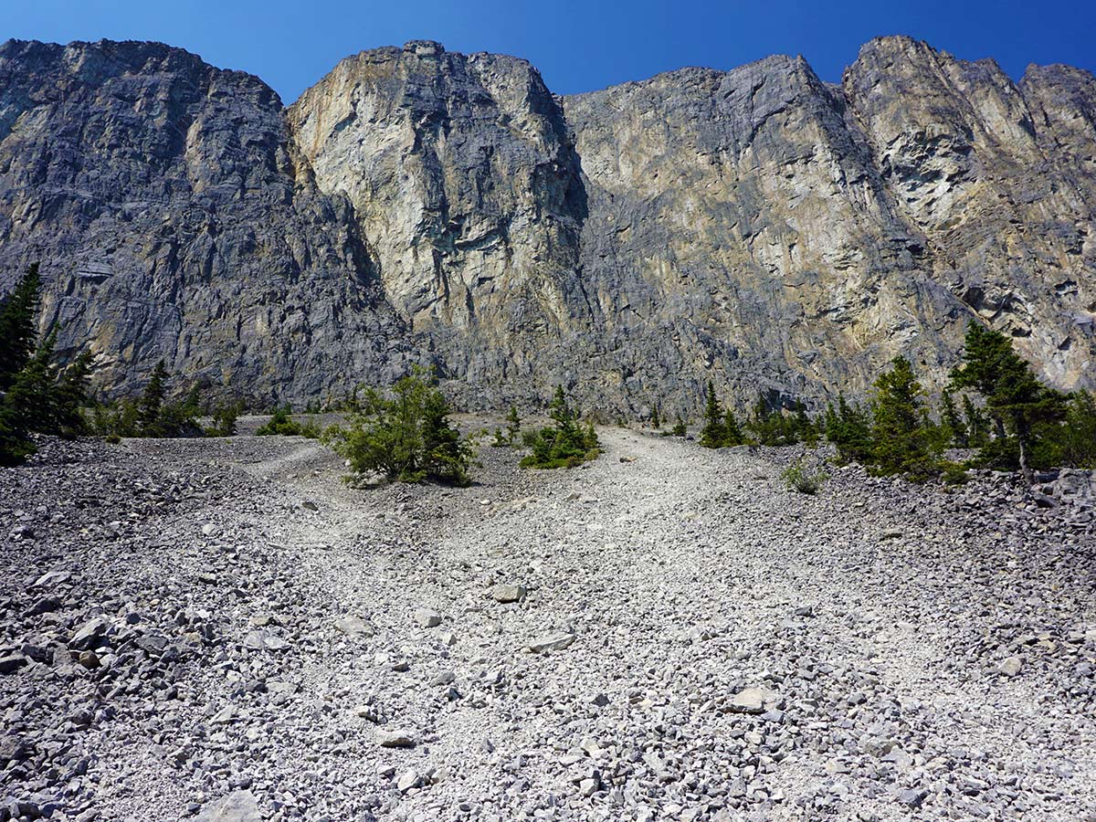Scree slope on the Mt. Yamnuska Circuit Hike in Canmore, Alberta
