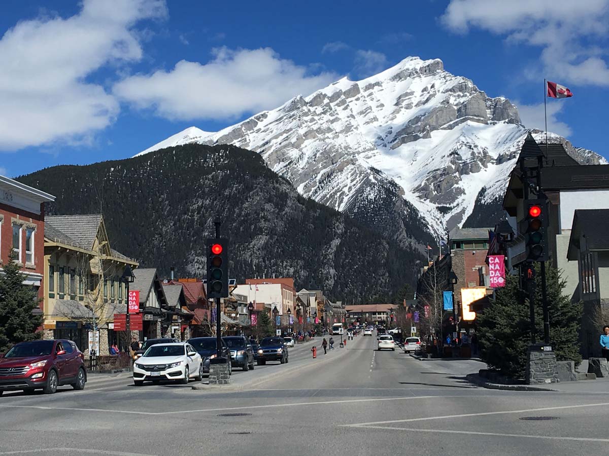 Main street and Tunnel Mountain on the Tunnel Mountain Hike in Banff, Alberta