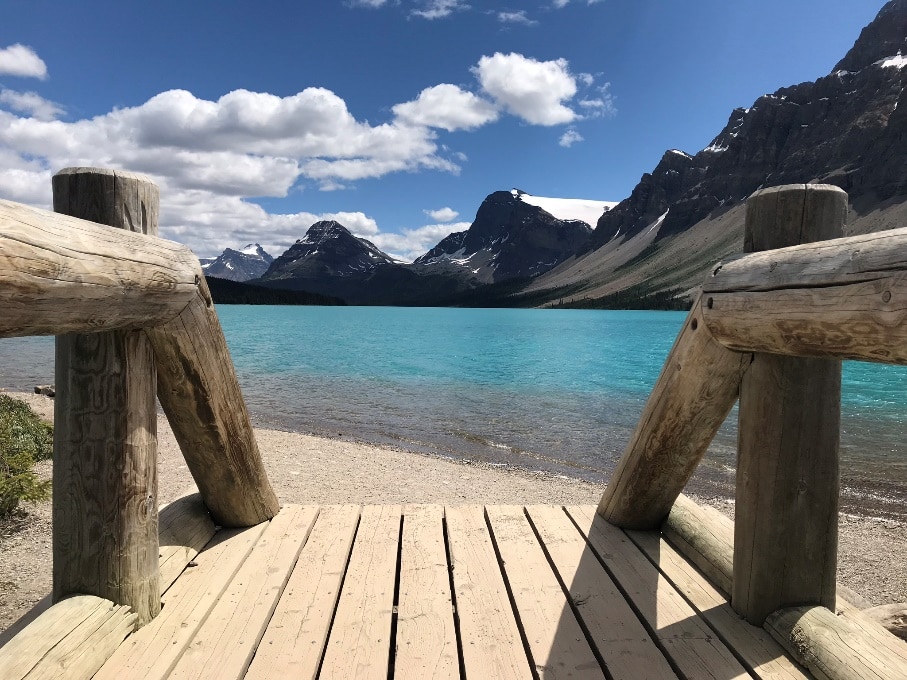 Bow Lake on a cycling tour from Bow Pass to Lake Louise