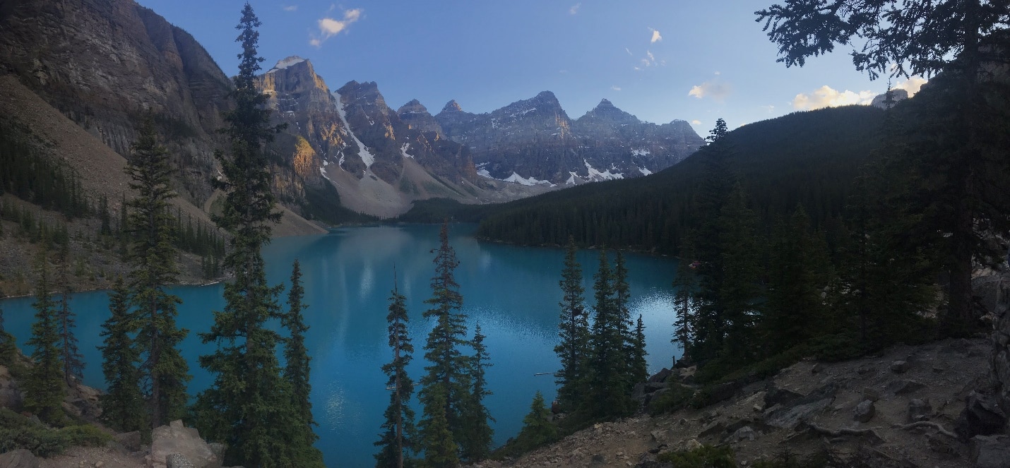 Moraine Lake on a cycling tour from Bow Pass to Lake Louise