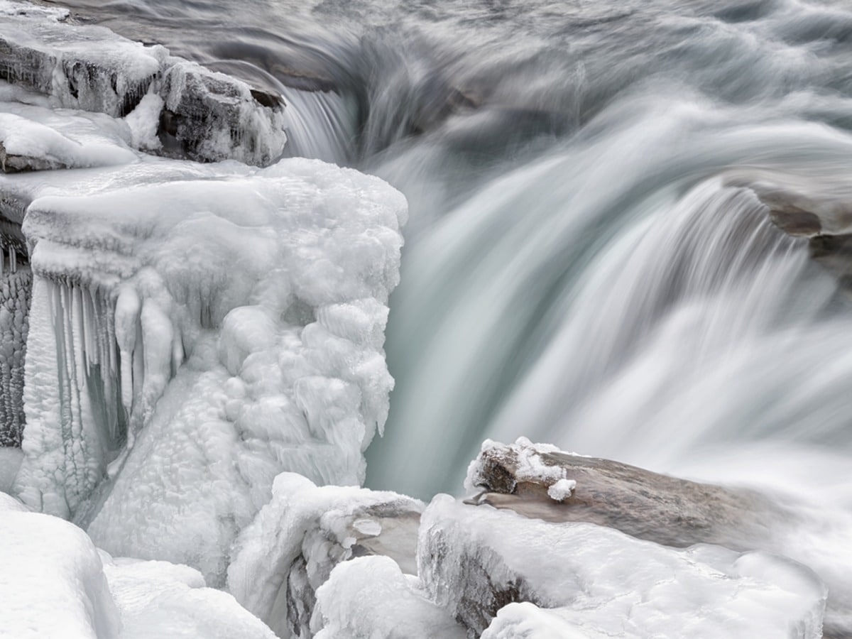 Athabasca Falls freezing in winter