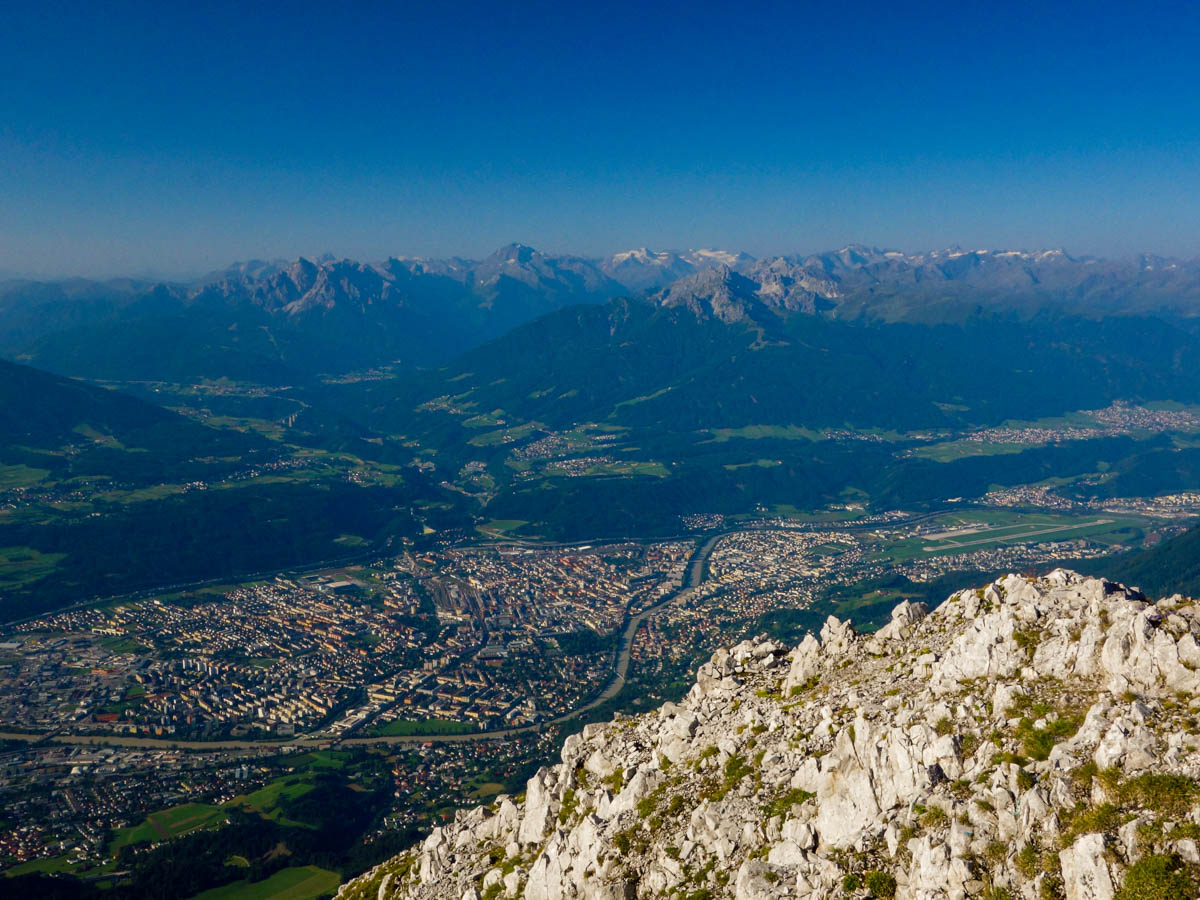 View of Stubai Alps and Innsbruck from the Goetheweg Hike in Innsbruck, Austria