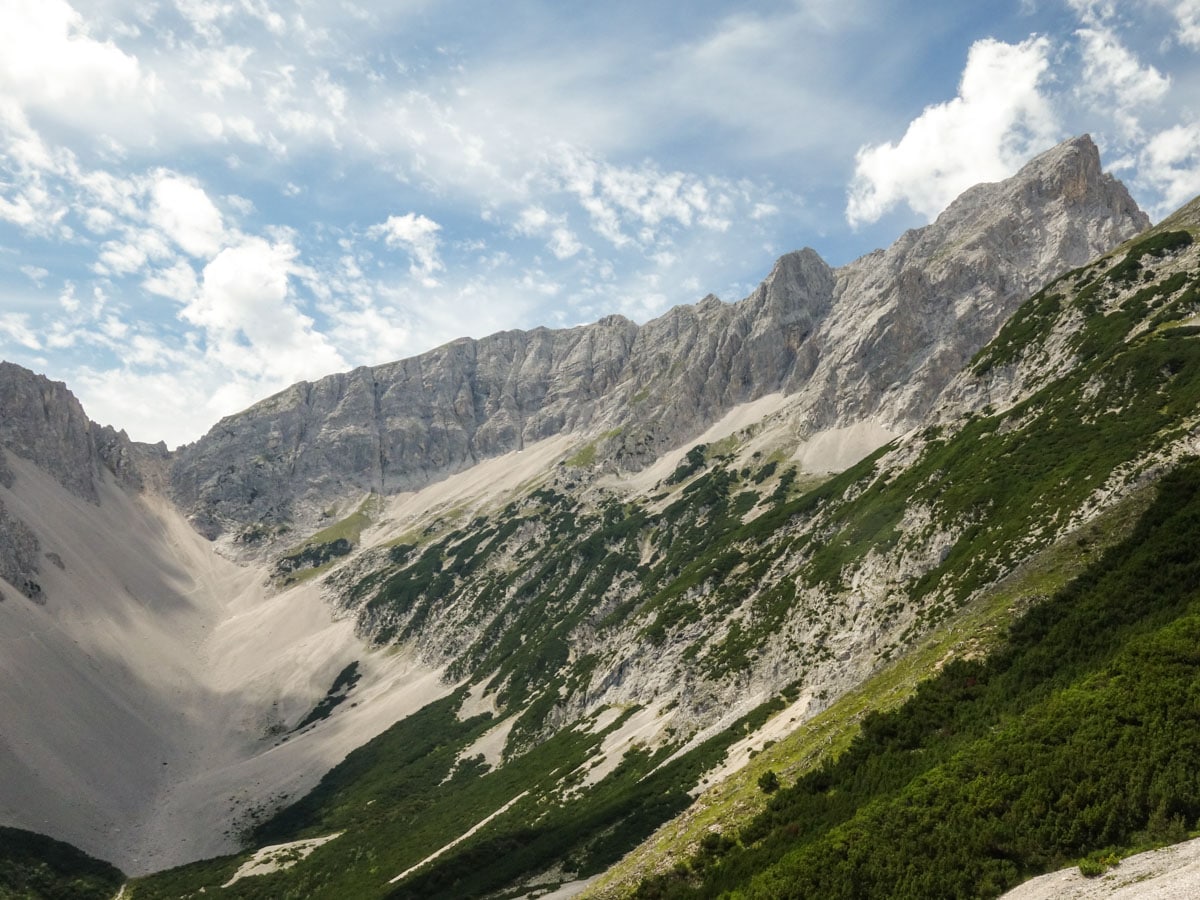 Peaks called Lattenspitze can be seen from the Halltal Hike in Innsbruck, Austria