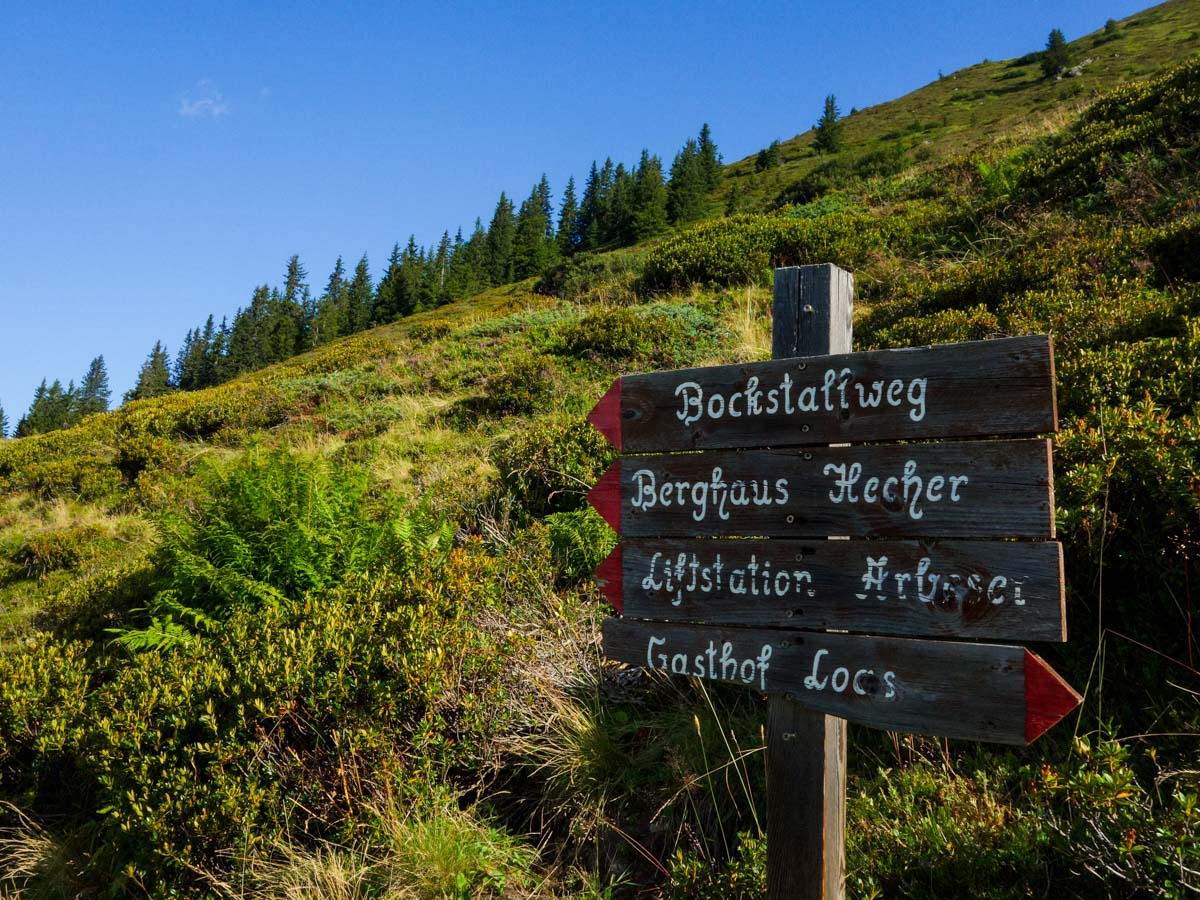 Signpost on the Kellerjoch Loop Hike in Innsbruck, Austria