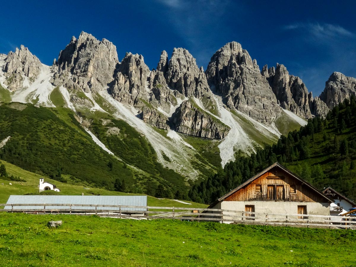 The huts on the Kemater Alm Hike in Innsbruck, Austria