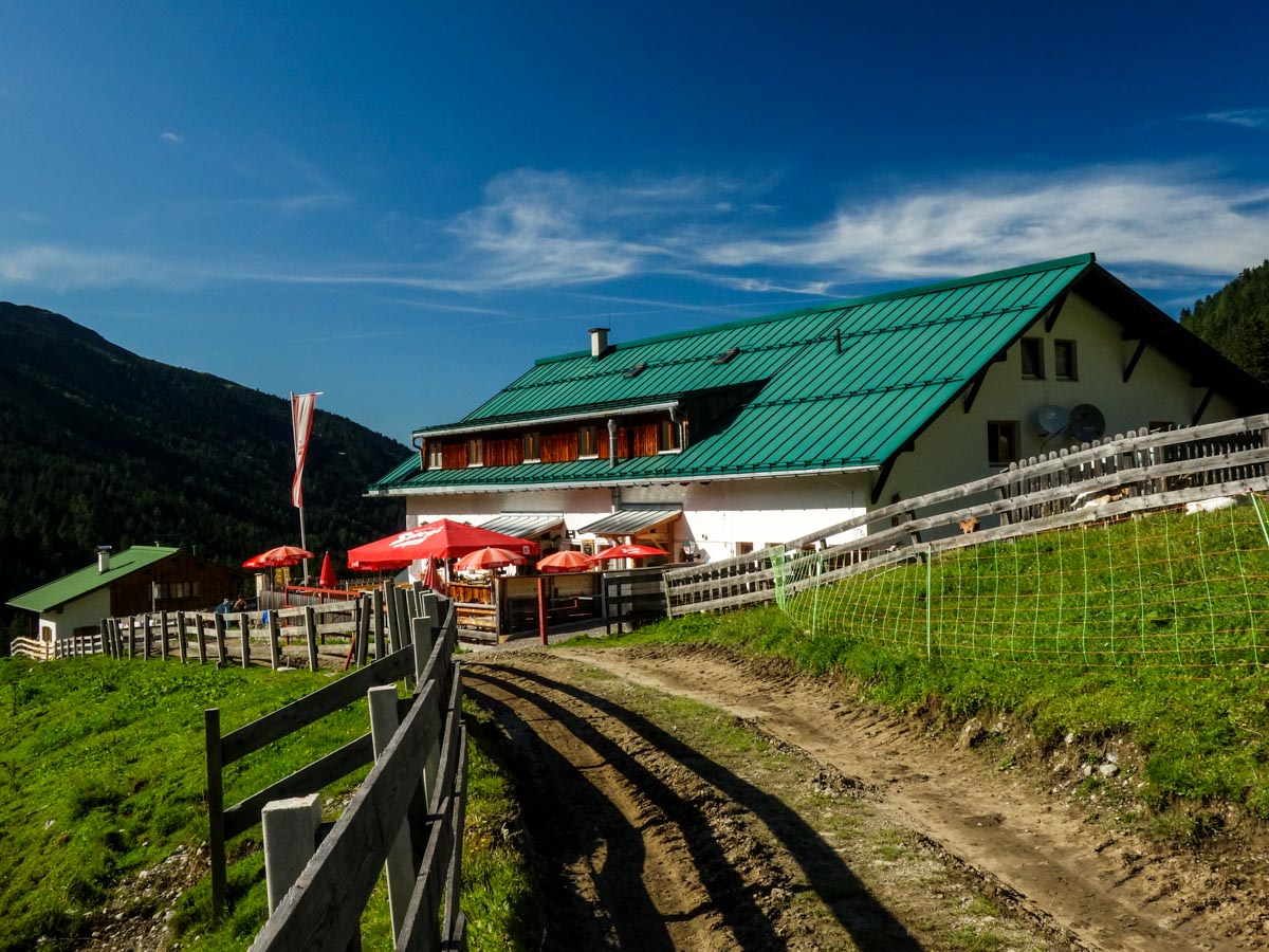 Restaurant with a view on the Kemater Alm Hike in Innsbruck, Austria