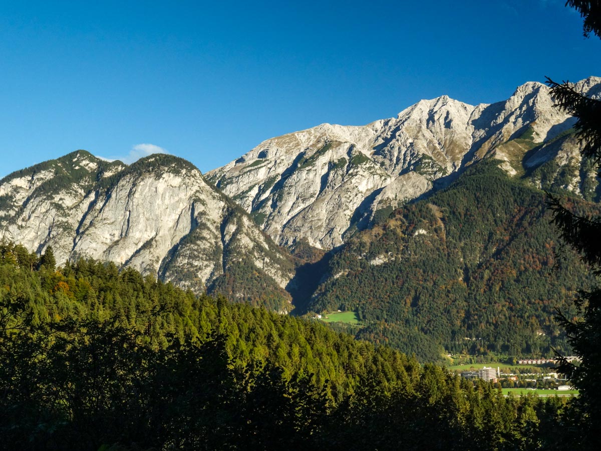 Nordkette mountain range in the north of Innsbruck from the Natterer See Hike from Innsbruck, Austria