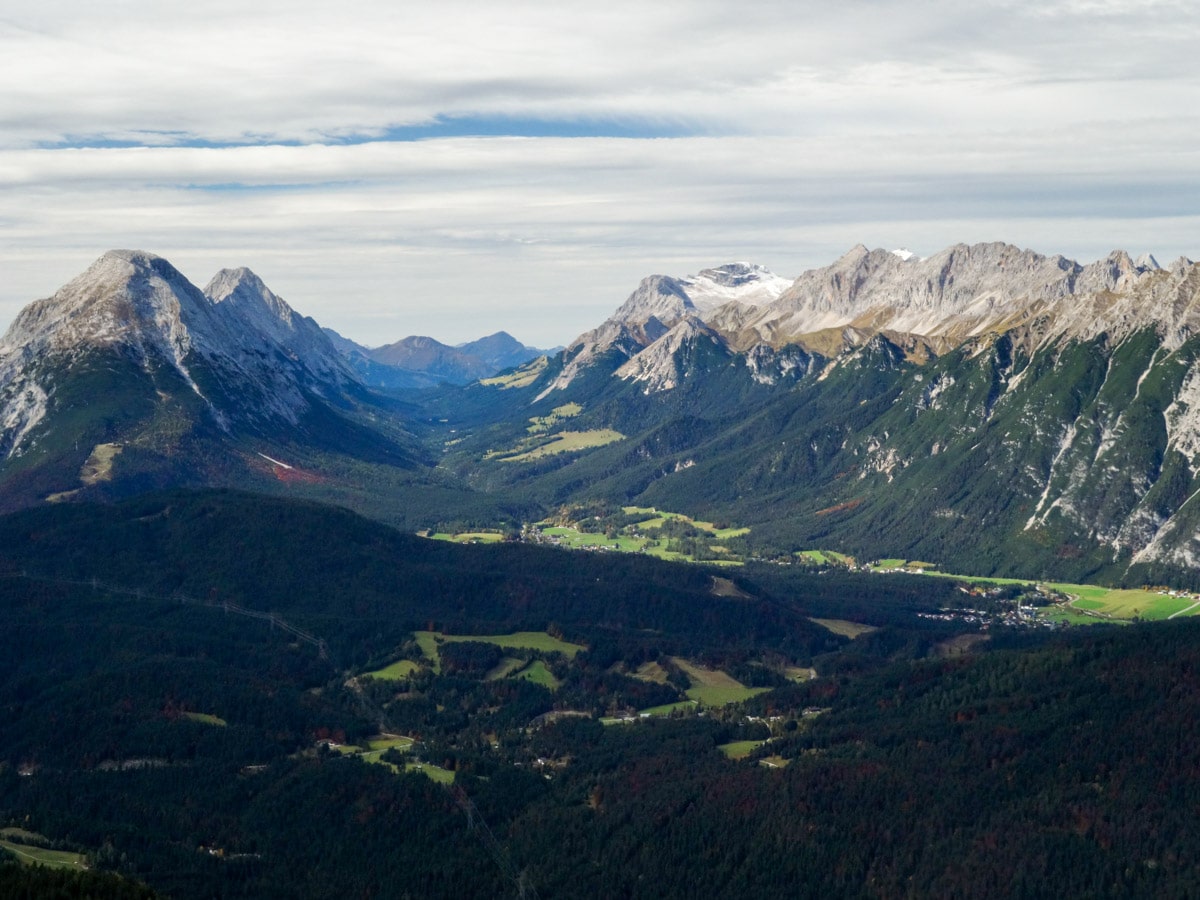 Vista from the trailhead of the Reither Spitze Hike in Innsbruck, Austria