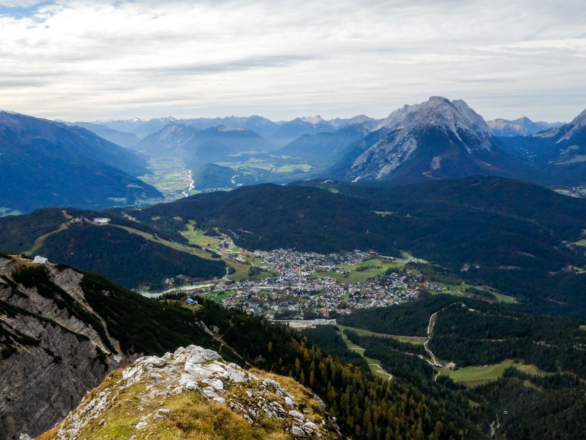 Vista of Seefeld and the valley on the Reither Spitze Hike in Innsbruck, Austria