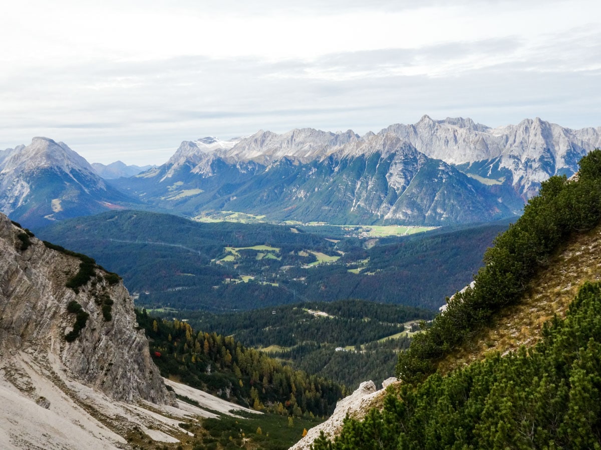 Valley surrounded by mountains on the Reither Spitze Hike in Innsbruck, Austria