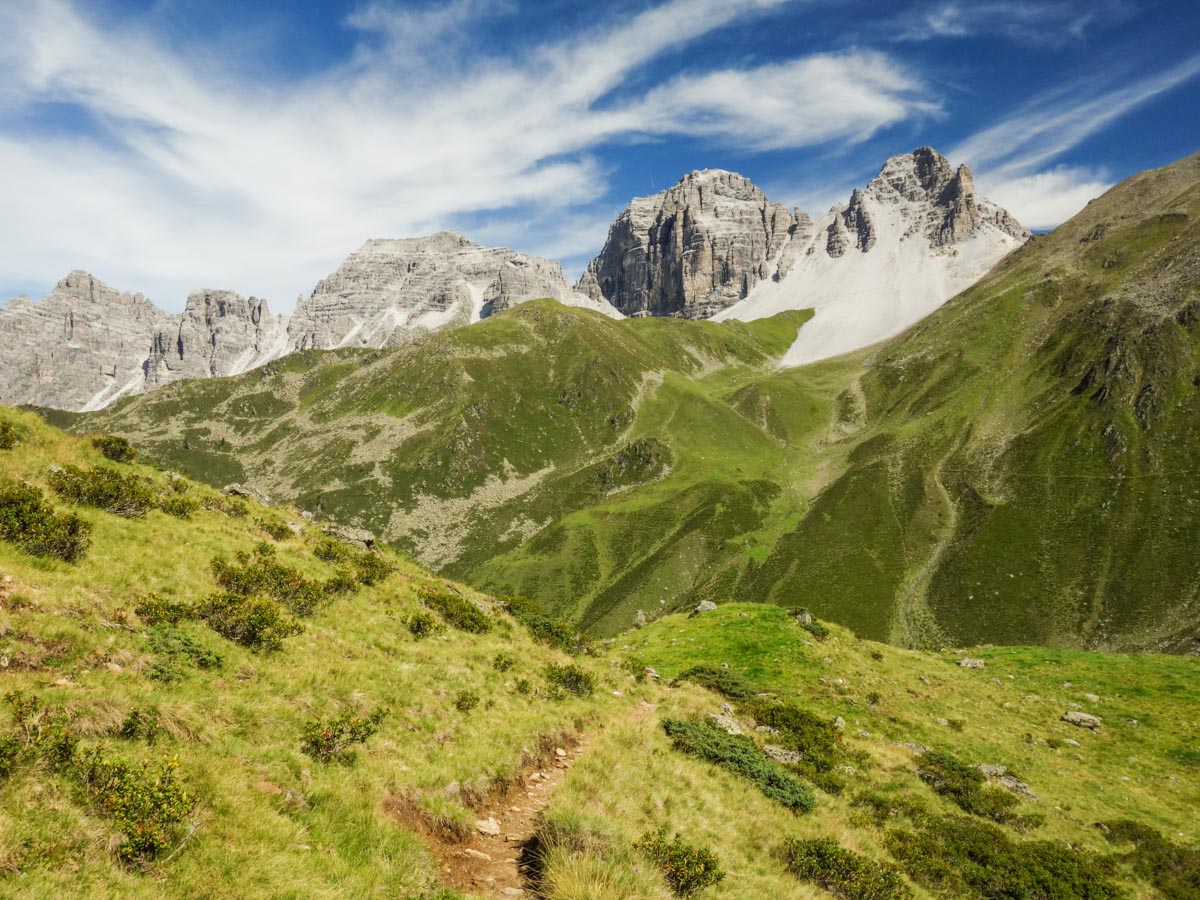 Descending from Schaflegerkogel on a hike in Innsbruck, Austria