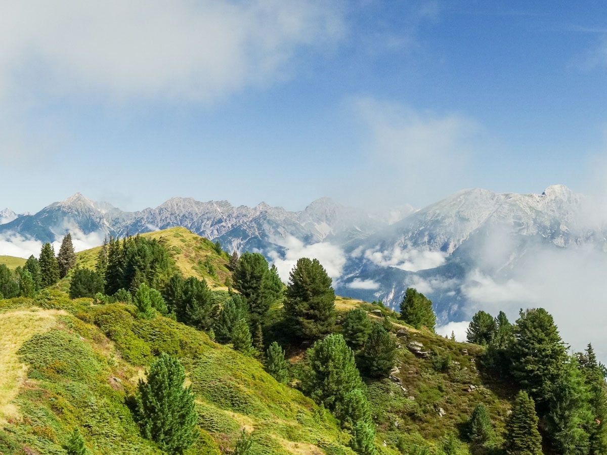 Amazing panorama from mountain crest of Schaflegerkogel Loop Hike in Innsbruck, Austria