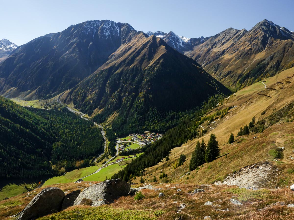 Views of the valley on Sellraintaler Höhenweg Hike in Innsbruck, Austria