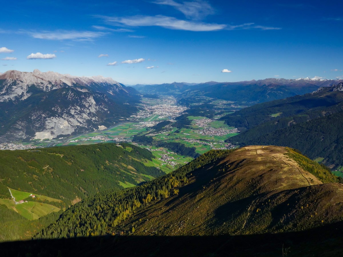 Vista of Innsbruck from Kögele on Sellraintaler Höhenweg Hike in Innsbruck, Austria