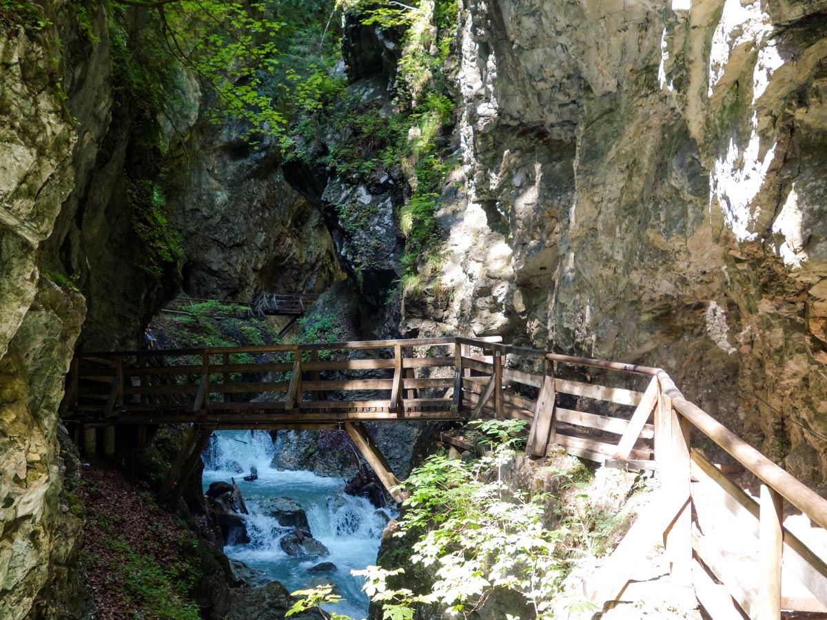 Trail inside the Wolfsklamm on the Wolfsklamm Hike in Innsbruck, Austria