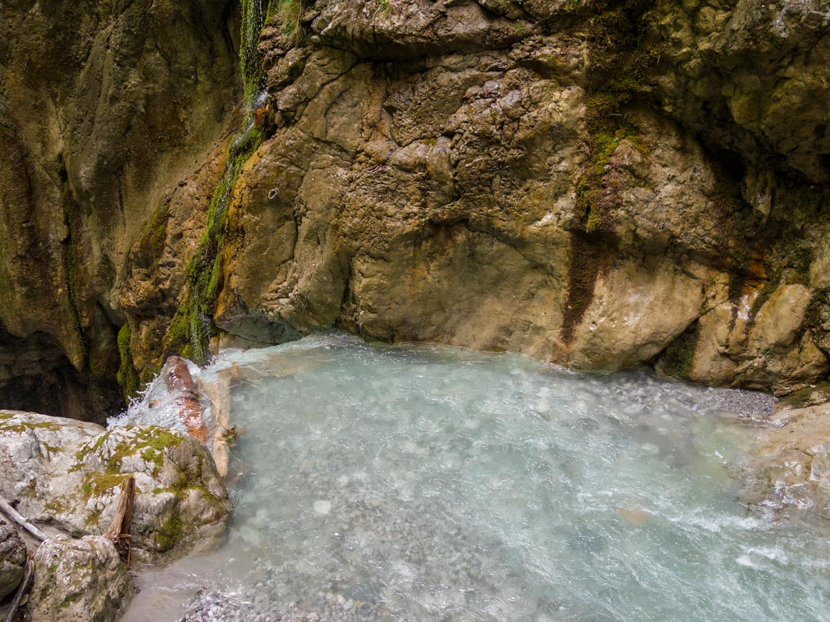 Above the waterfall on the Wolfsklamm Hike in Innsbruck, Austria