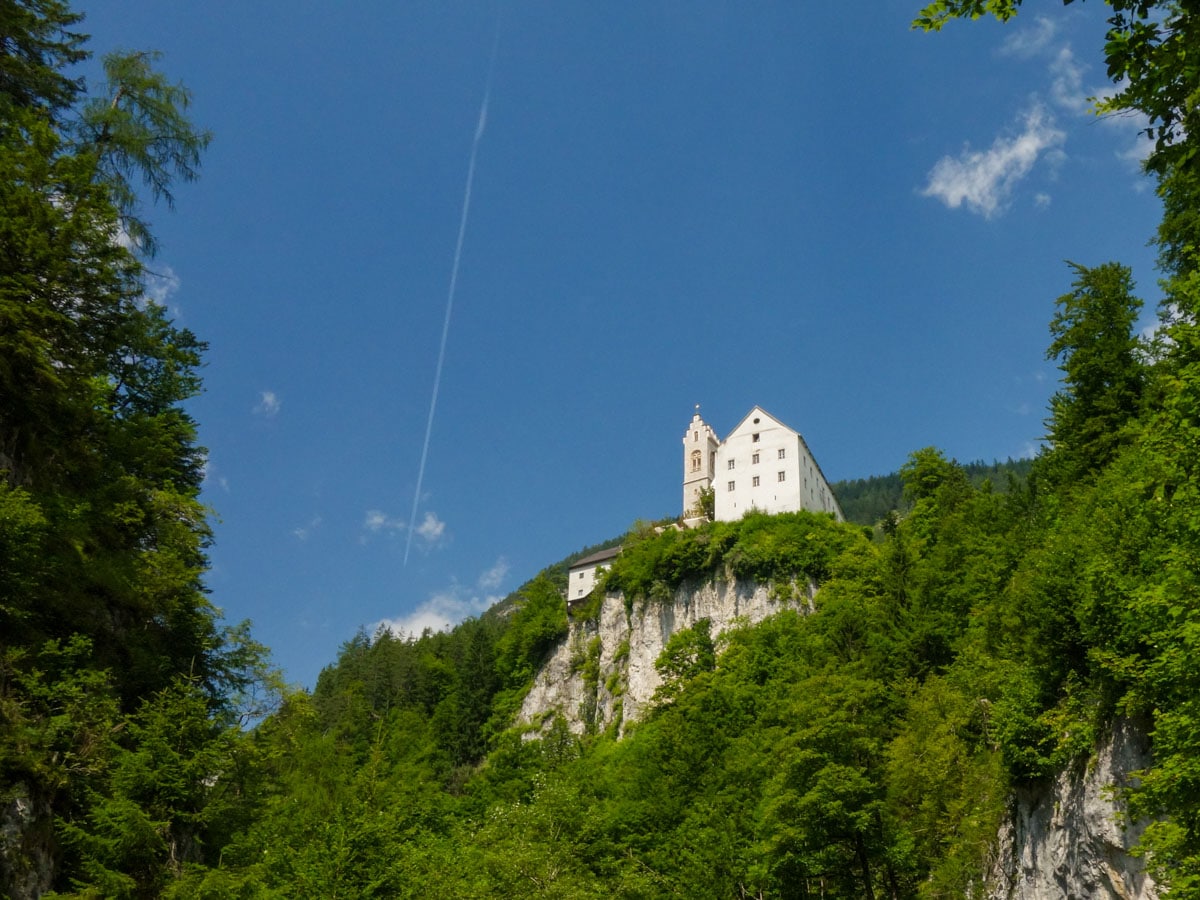 Old monastery view from the Wolfsklamm Hike in Innsbruck, Austria