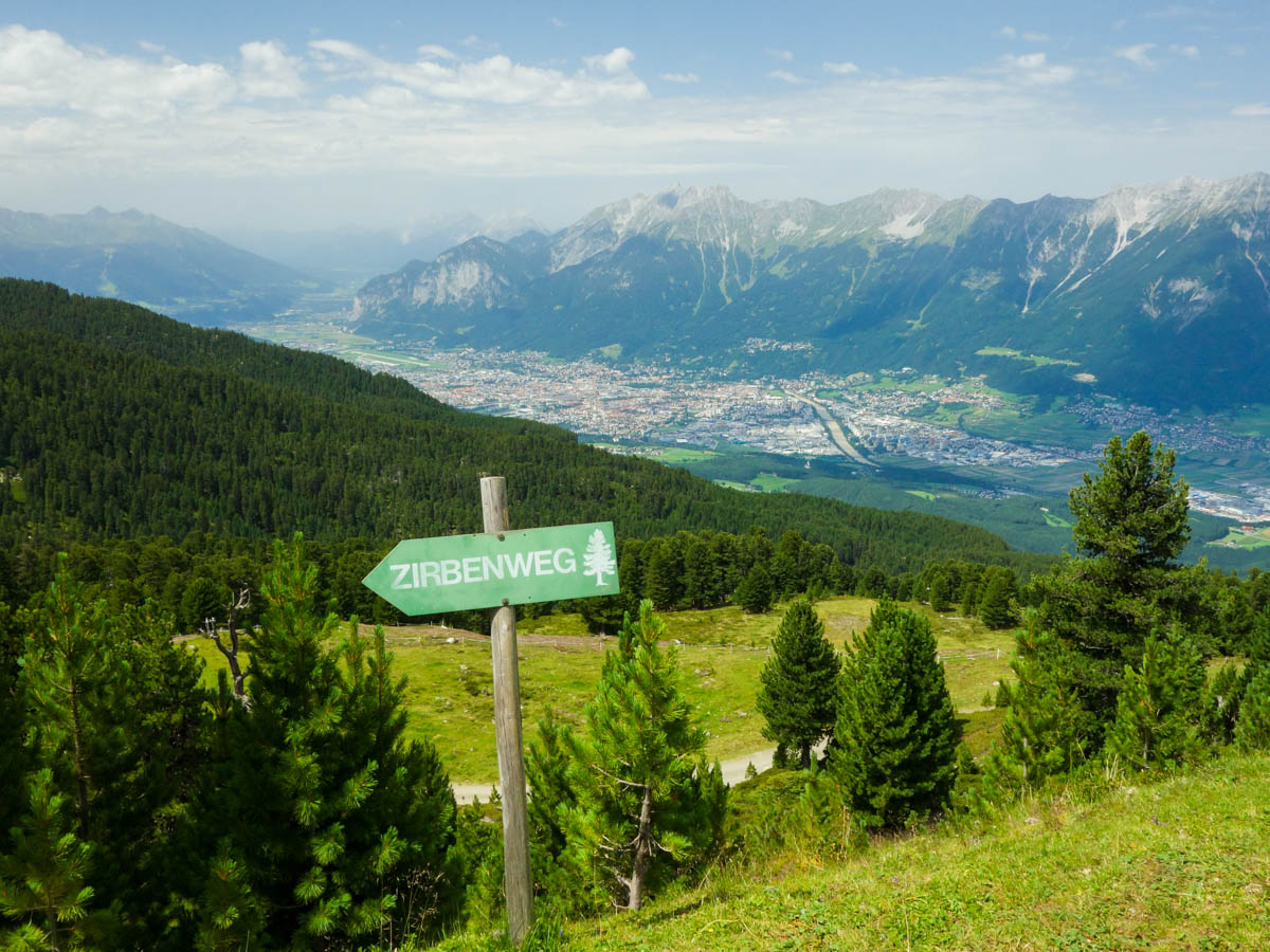 View from the trailhead on the Zirbenweg Hike in Innsbruck, Austria