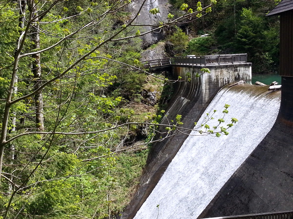 Waterfall at the dam on the Klammsee & Schneckenreith Hike in Zell am See - Kaprun, Austria