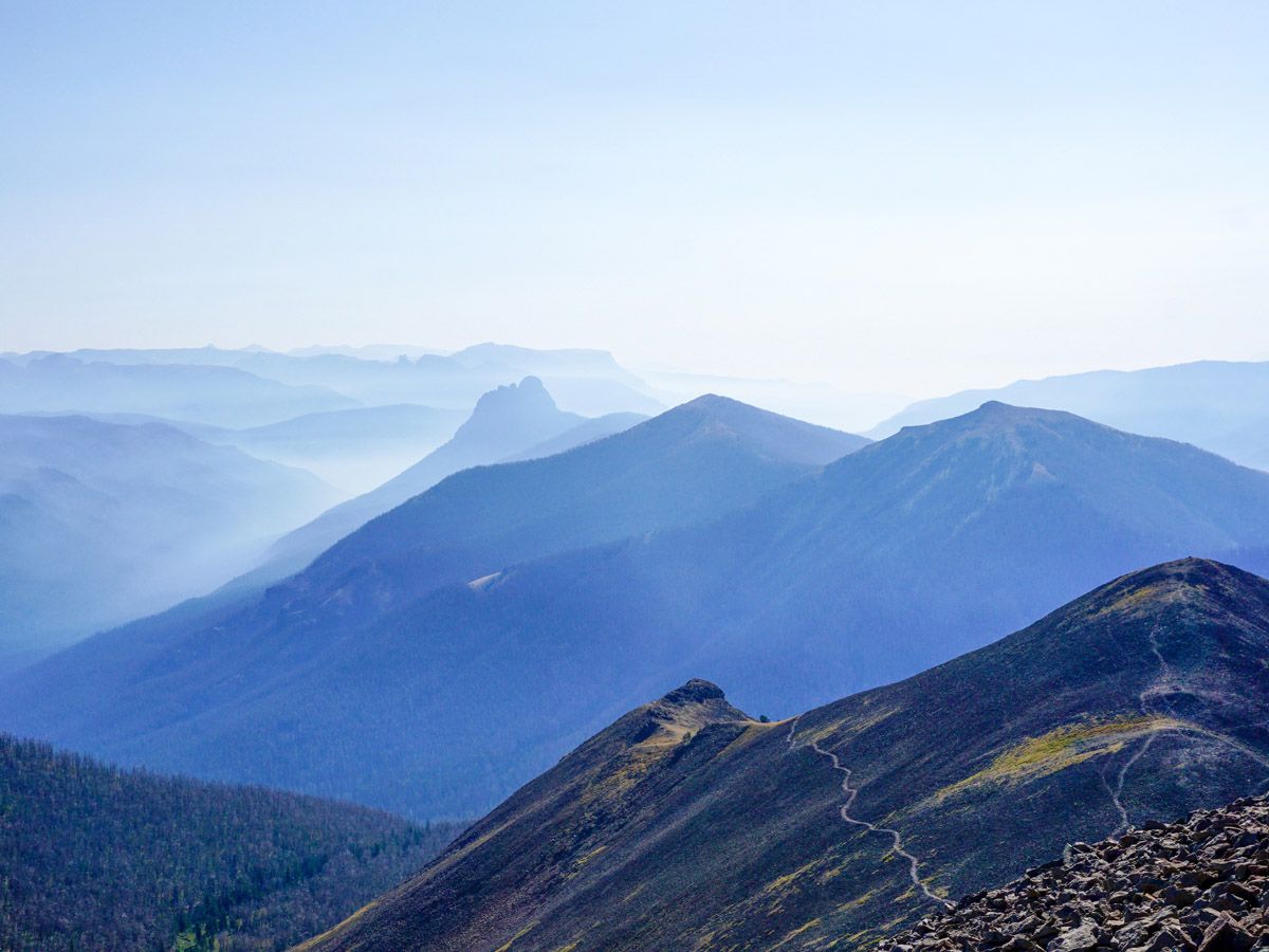 Panorama of the mountains at Avalanche Peak Hike in Yellowstone National Park