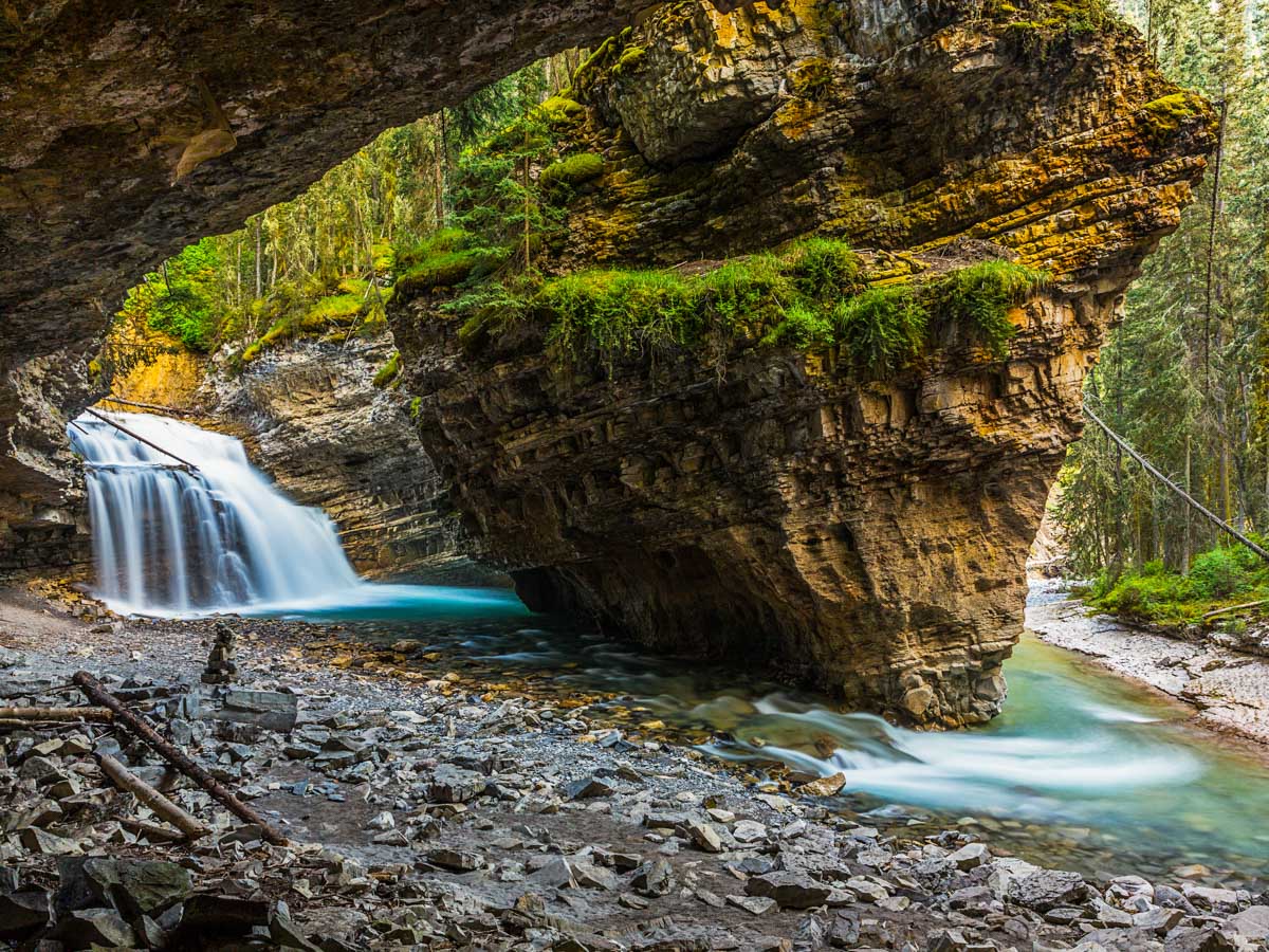 Hiking the hidden cave at Johnston Canyon is a great solution for holidays with kids