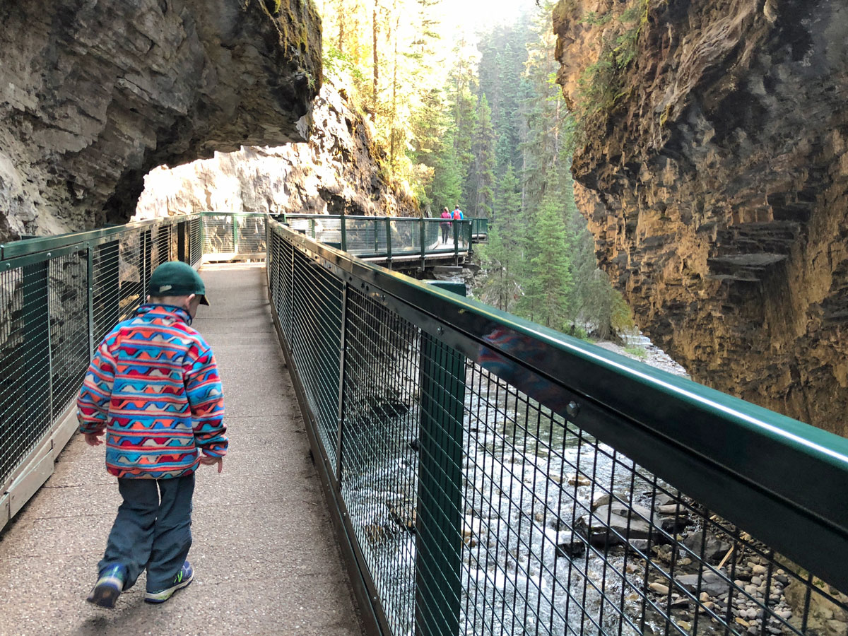 Kids friendly trail on the Johnston Canyon Hike near Banff, the Canadian Rockies