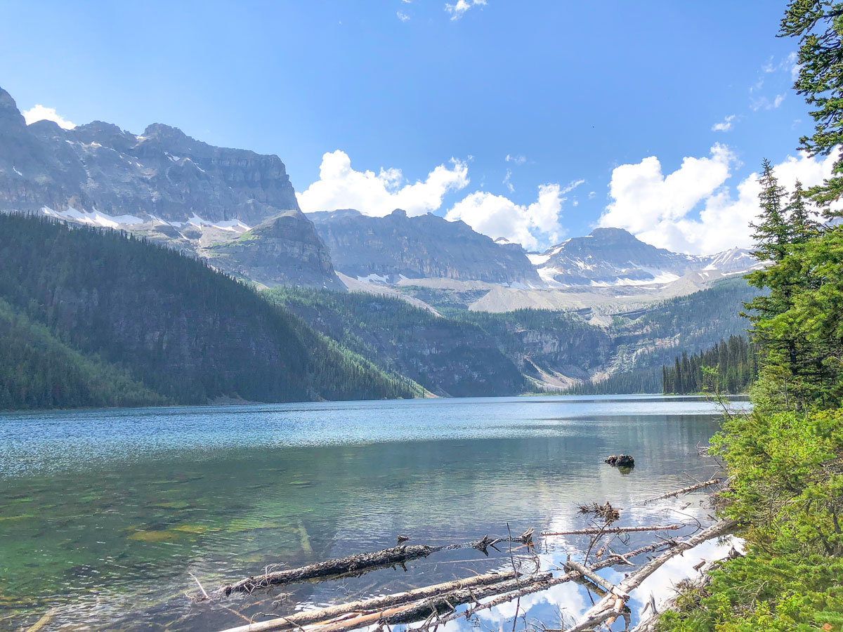 Serene lake on the Boom Lake Hike near Banff, Alberta