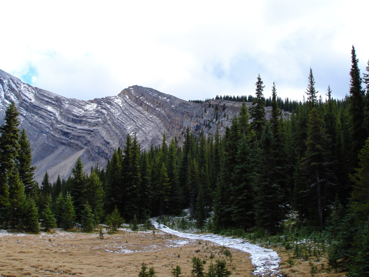 View from the trail of the Cascade Amphitheatre Hike near Banff, Alberta