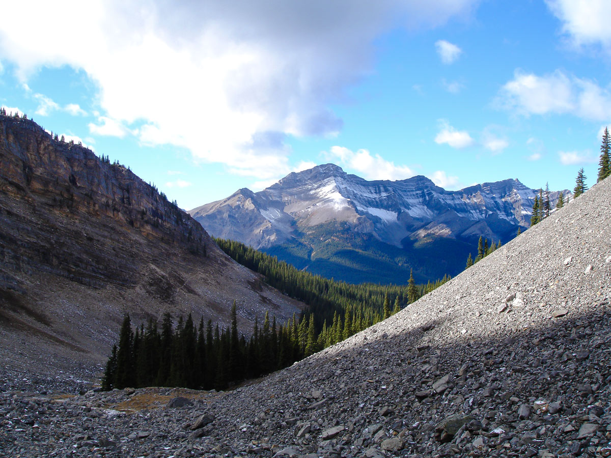 Views from the scree of the Cascade Amphitheatre Hike near Banff, Alberta