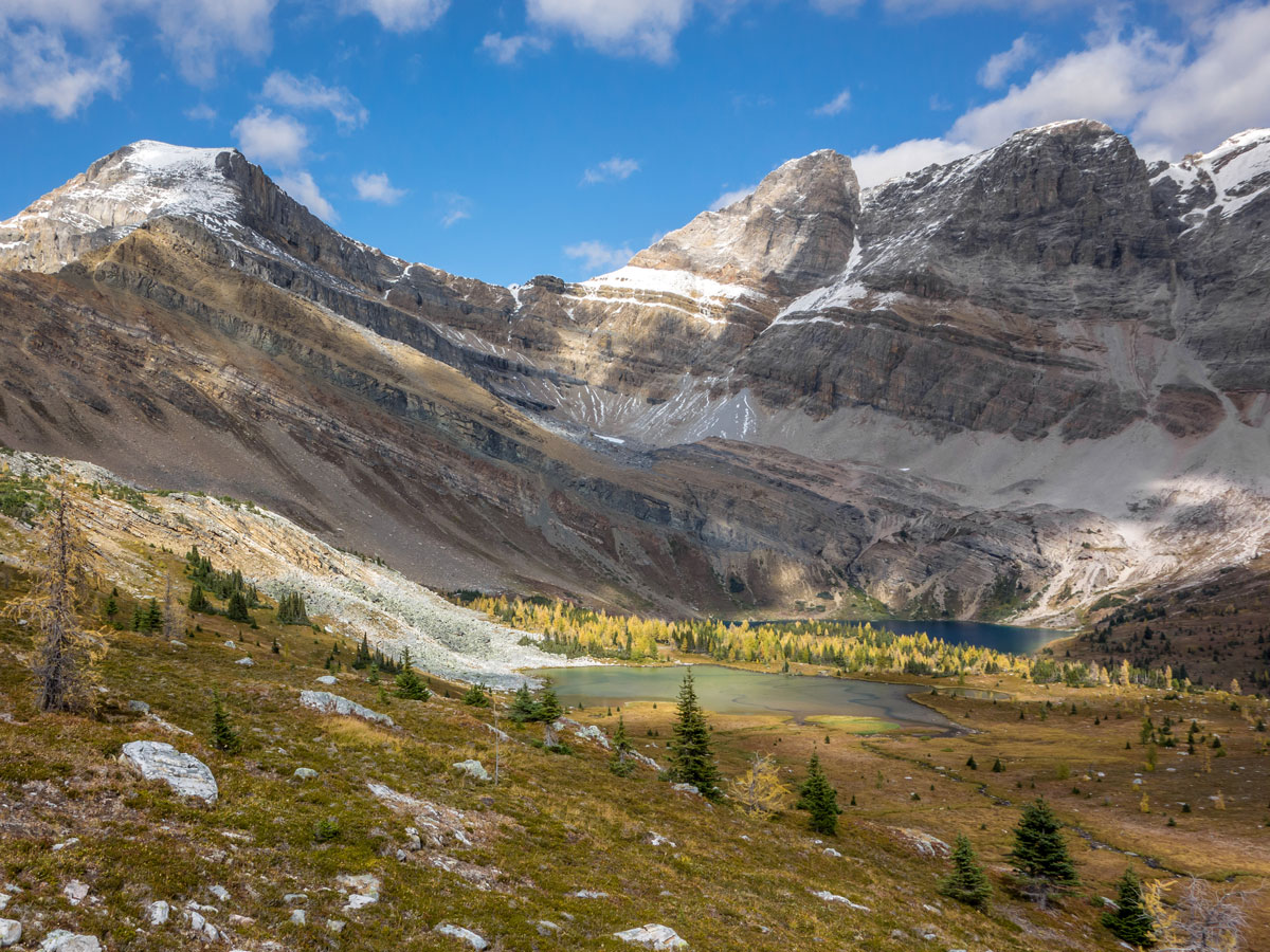 View of the lake on the Hidden Lake Hike from Lake Louise in Banff National Park