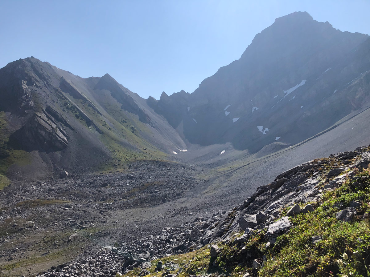 View across the valley on the Black Prince Lakes and Cirque Hike near Smith-Dorrien Trail in Kananaskis, near Canmore