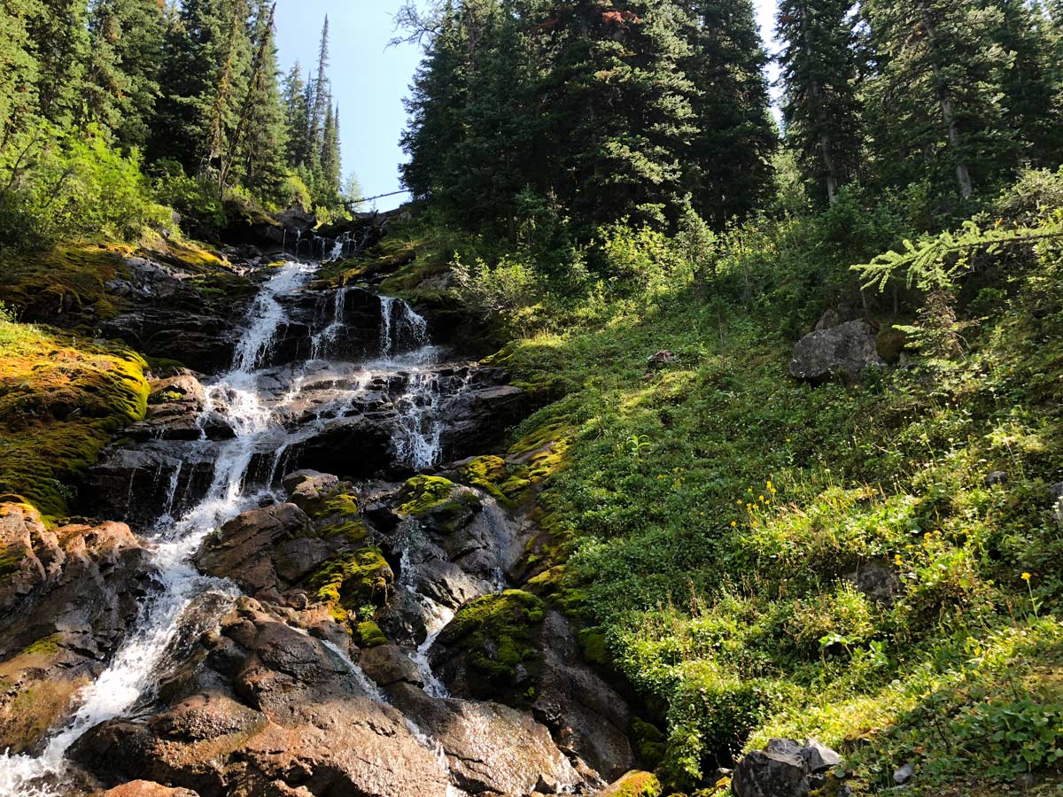 Waterfall on the Black Prince Lakes and Cirque Hike near Smith-Dorrien Trail in Kananaskis, near Canmore