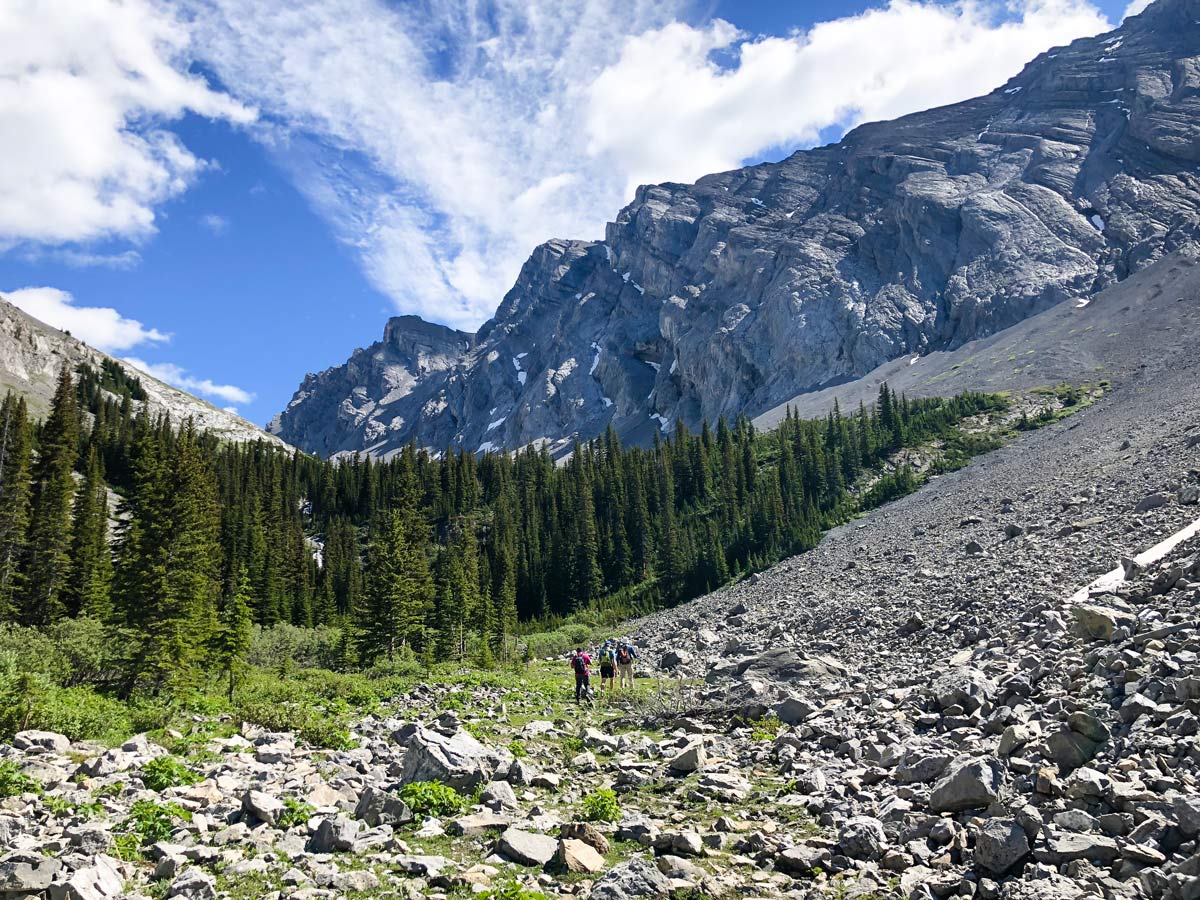 Trail up to the valley on the Headwall Lakes Hike near Smith-Dorrien Trail in Kananaskis, near Canmore