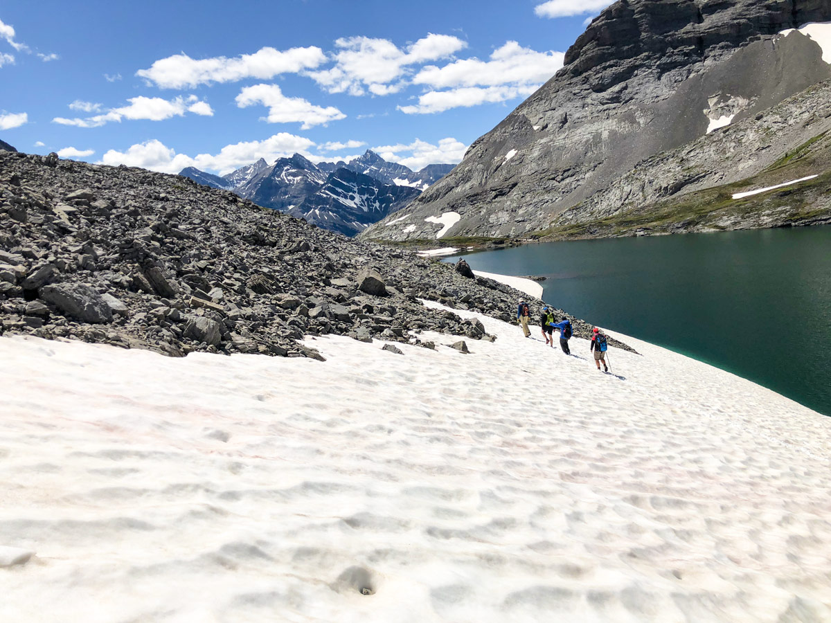 Snowfield on the Headwall Lakes Hike near Smith-Dorrien Trail in Kananaskis, near Canmore