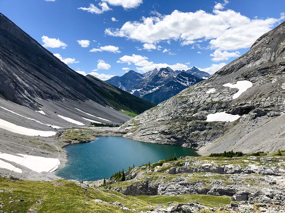 View of the Lower Lake on the Headwall Lakes Hike near Smith-Dorrien Trail in Kananaskis, near Canmore