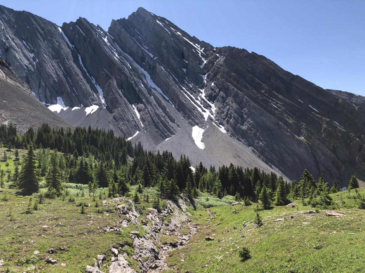 Mountain views of the Rummel Pass Hike near Smith-Dorrien Trail in Kananaskis, near Canmore