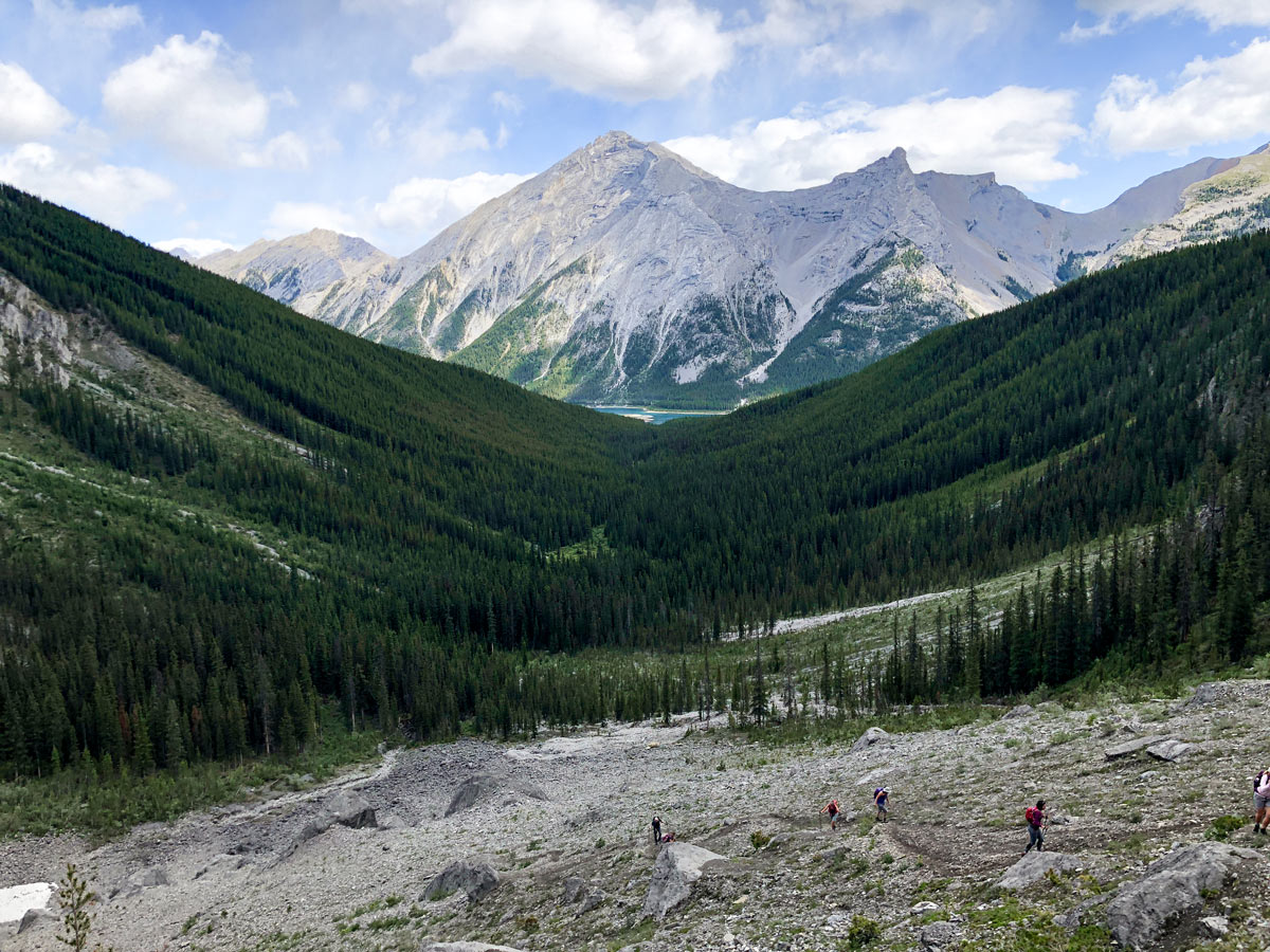 Steep scree slog upon the Old Goat Glacier Hike near Smith-Dorrien Trail in Kananaskis, near Canmore