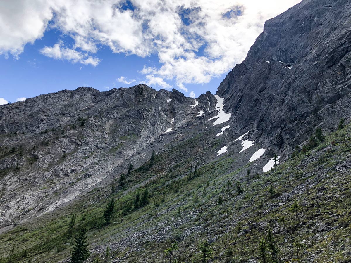 Trail back on the Old Goat Glacier Hike near Smith-Dorrien Trail in Kananaskis, near Canmore