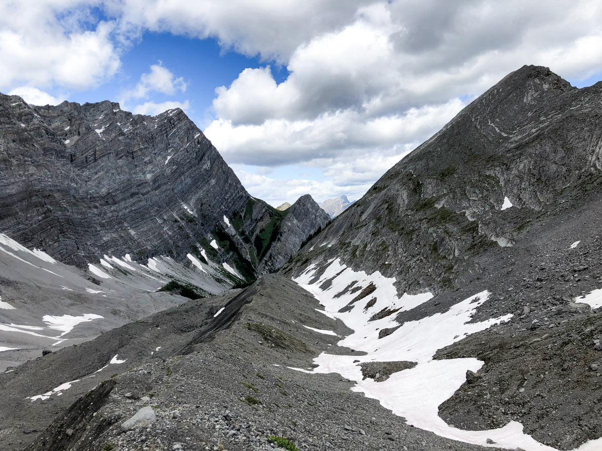 View down on the Old Goat Glacier Hike near Smith-Dorrien Trail in Kananaskis, near Canmore